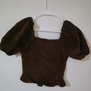 American Eagle Outfitters Dark Brown Puff Sleeve Blouse
